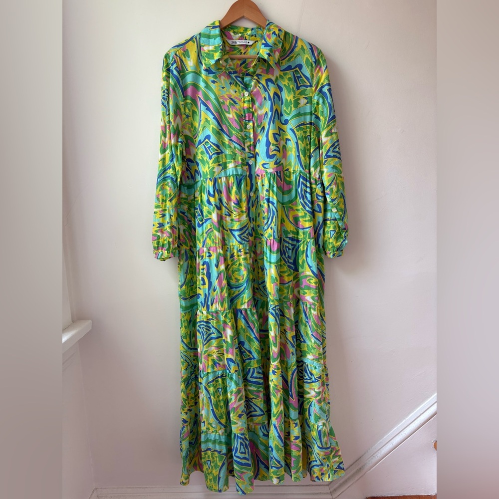 Zara Green Multicolor Printed Maxi Dress - Picture 4 of 8